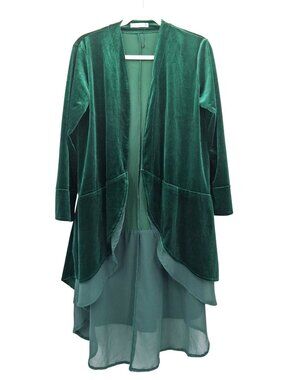 R. Vivimos Green Velvet Open Front Topper With Sheer Hem Layer Size M 8/10